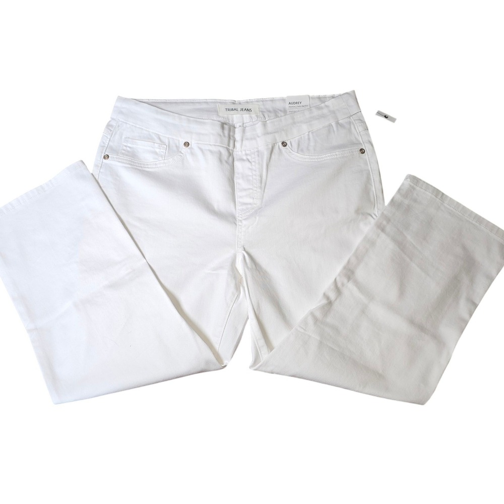 Tribal Jeans Audrey Mid Rise Pull-on Straight Leg Crop White Women 10 Petite NWT